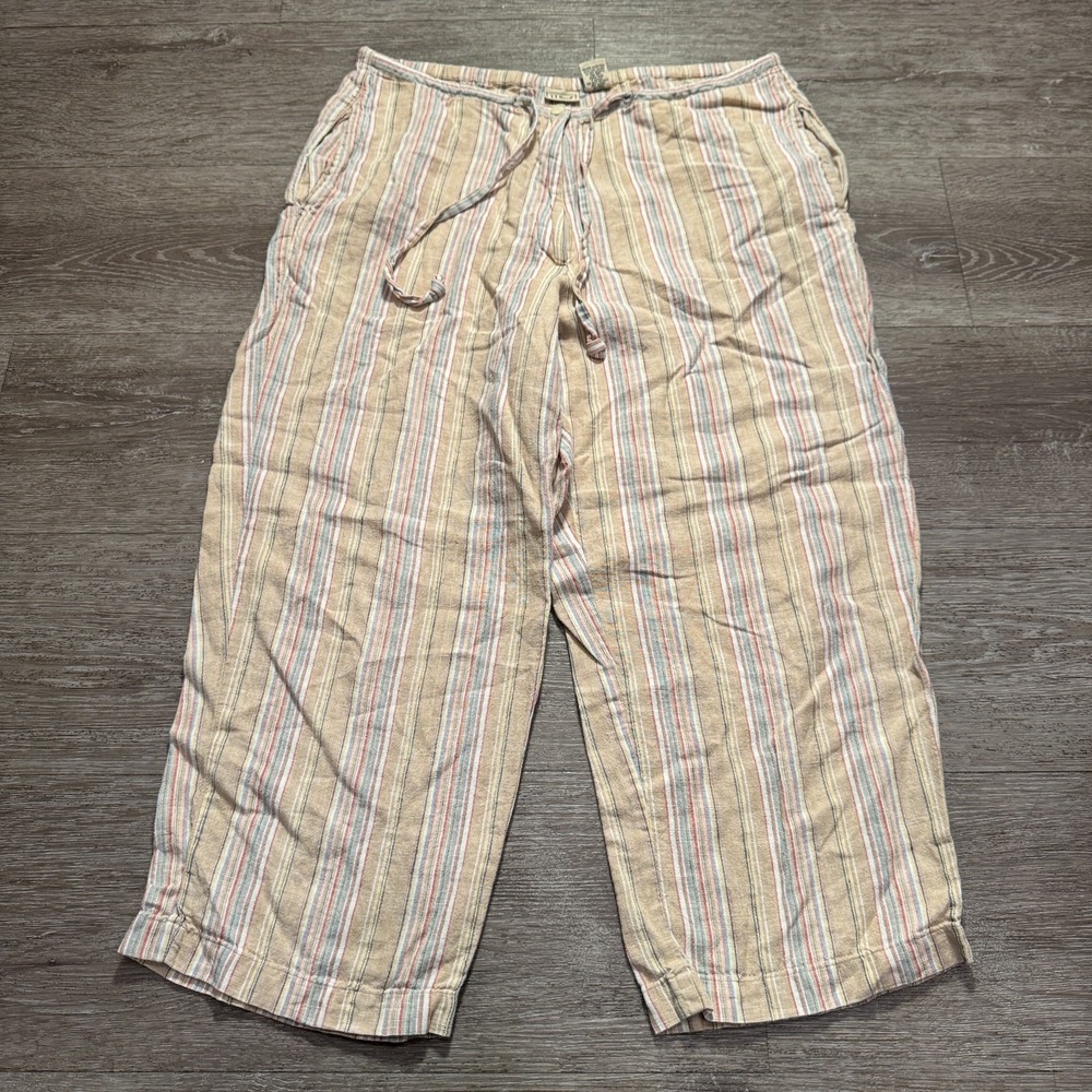 LL Bean Pants Womens 12 100% Linen Elastic Waist Boho Coastal Preppy Lagenlook